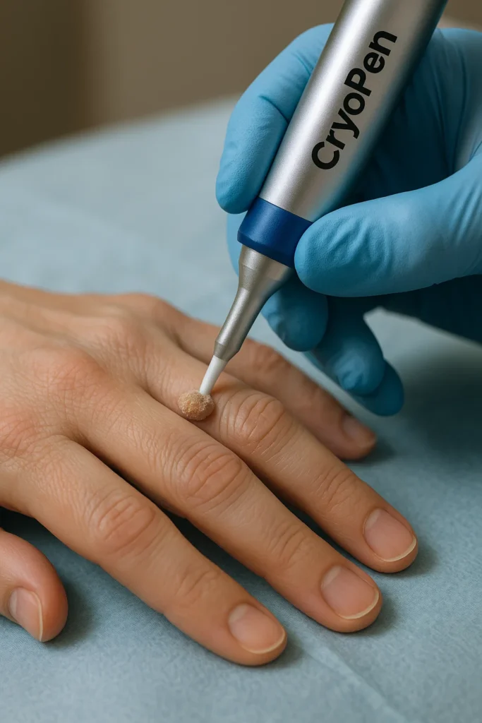 example of cryopen wart removal Haverhill treatment on a persons finger
