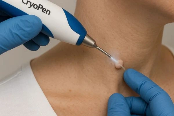 Person receiving cryotherapy Haverhill for skin tag removal